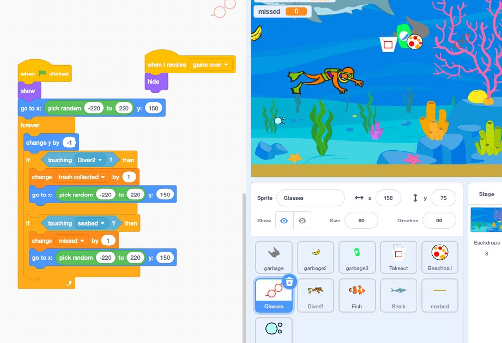 Scratch giúp trẻ làm quen với những khối lệnh nhiều màu sắc.