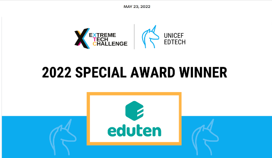 Eduten achieved the first prize in the Edtech Unicorn Technology Competition organized by UNICEF in 2022.